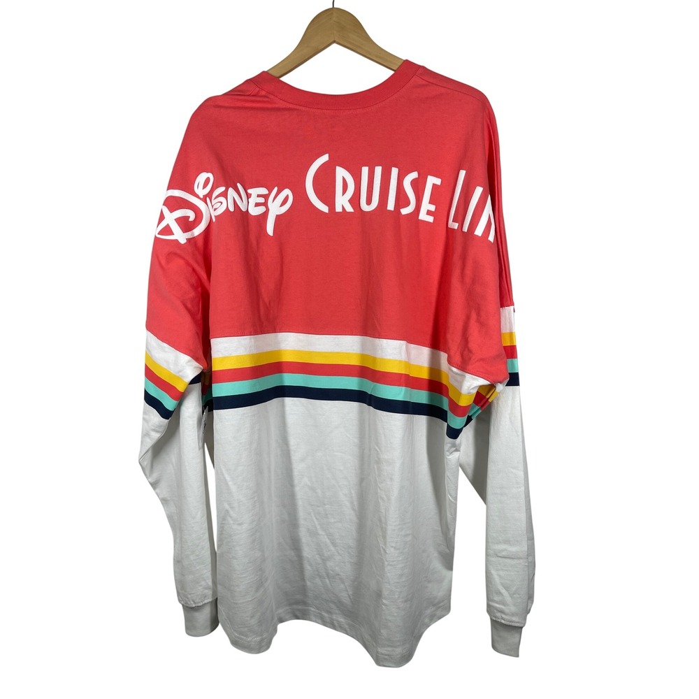 Disney Cruise Line Spirit Jersey XXL Coral White Striped Long Sleeve Shirt XXL